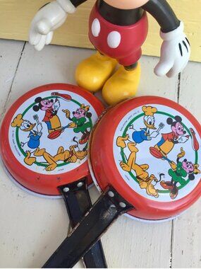 Vintage Disney Toy Pans, Tin Toy Dishes, Mid Century Disney, Play Kitchen Pans